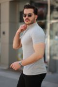 Erkek Hakim Yaka Dokuma Pamuklu Kumaş Kısa Kollu T-shirt resmi